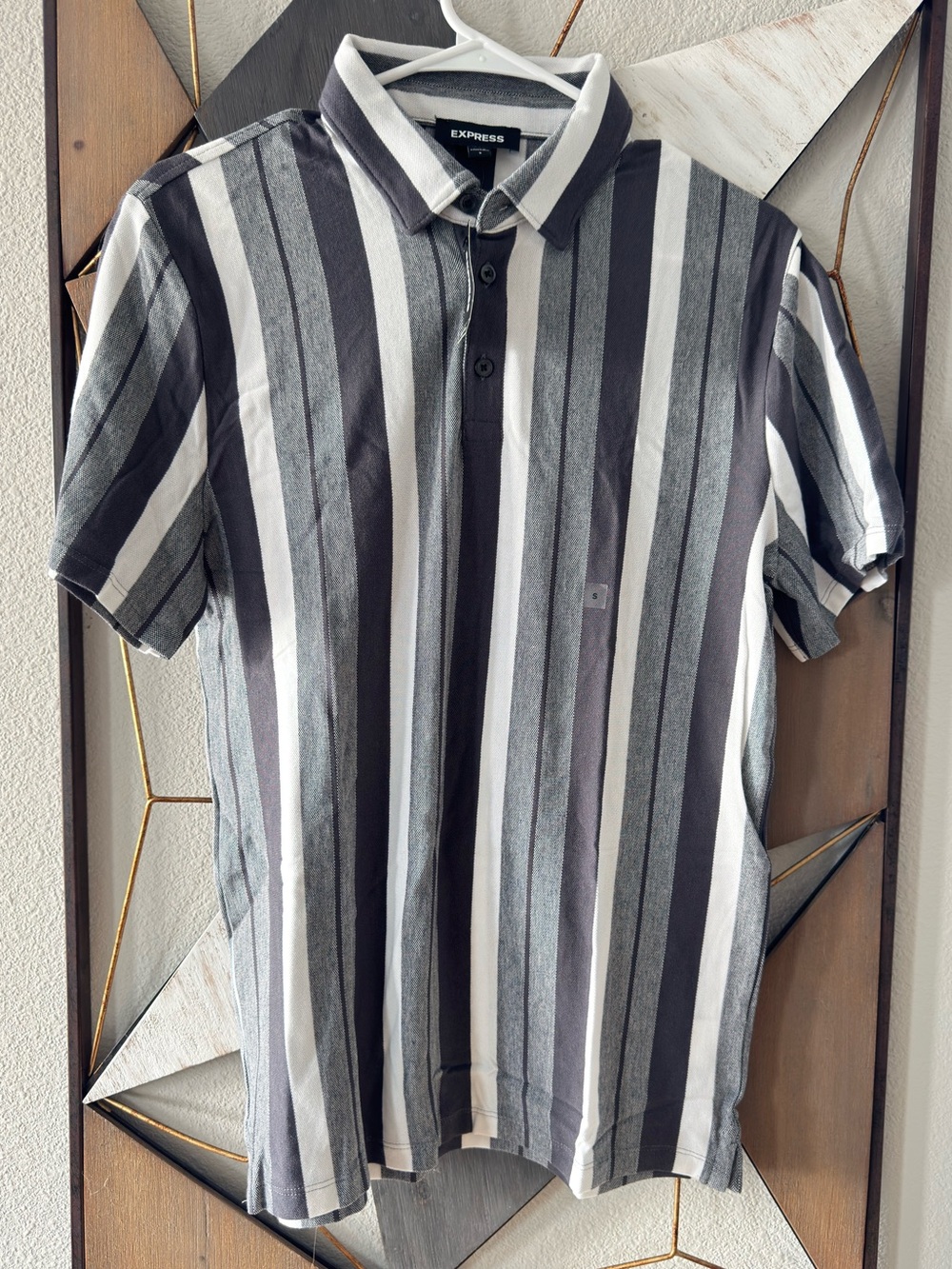 Express Men’s Striped Polo Shirt in Black, Gray, White